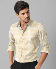 Yellow and White Checks Printed Casual Full Sleeve Shirt For Men With Pocket
